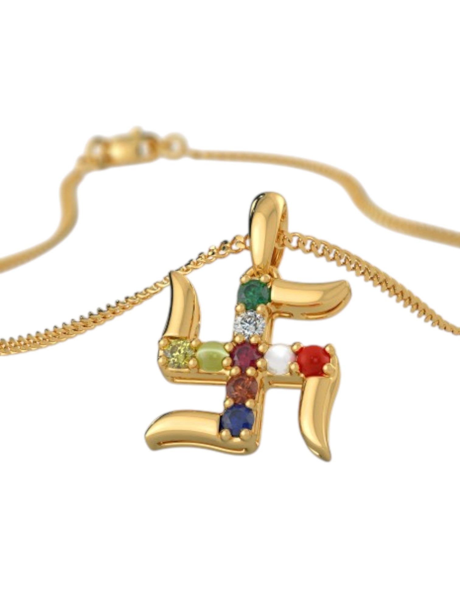 925 Sterling Silver Elegant Design CZ Stones Gold Plated Pendant With Chain For Women By Kesardeep